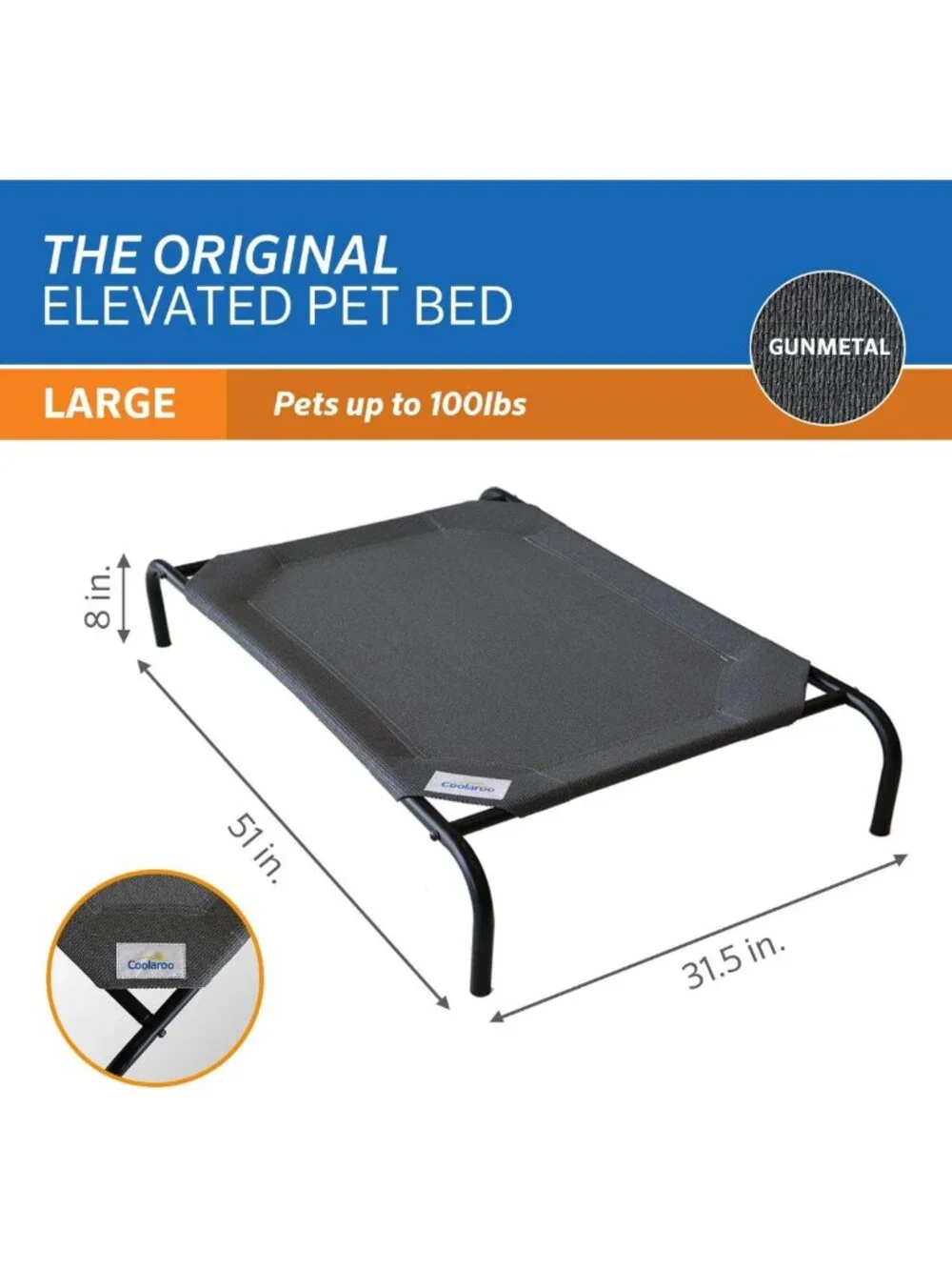 Elevated Dog Bed - Breathable Off-The-Ground Pet Bed with Cooling Fabric, Large